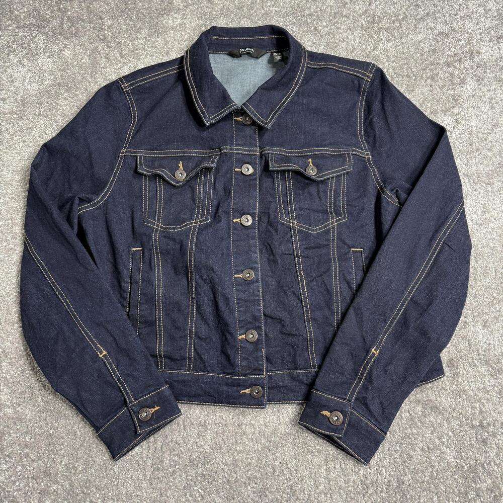 Du Jour Denim Jean Jacket Womens 12 Blue Ruffle Back Patchwork Stretch Boho